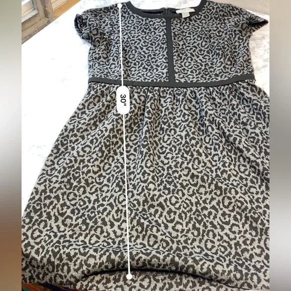 Loft Black & Gray Leopard Print Fit & Flare Dress Size 0 XSmall - Picture 9 of 17